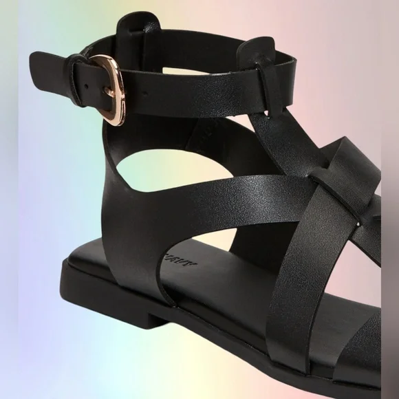 NWTS💓GAP OLD NAVY SZ 8💓BLACK STRAPPY GREEK GLADIATOR SANDALS GOLD HARDWARE - Picture 8 of 13